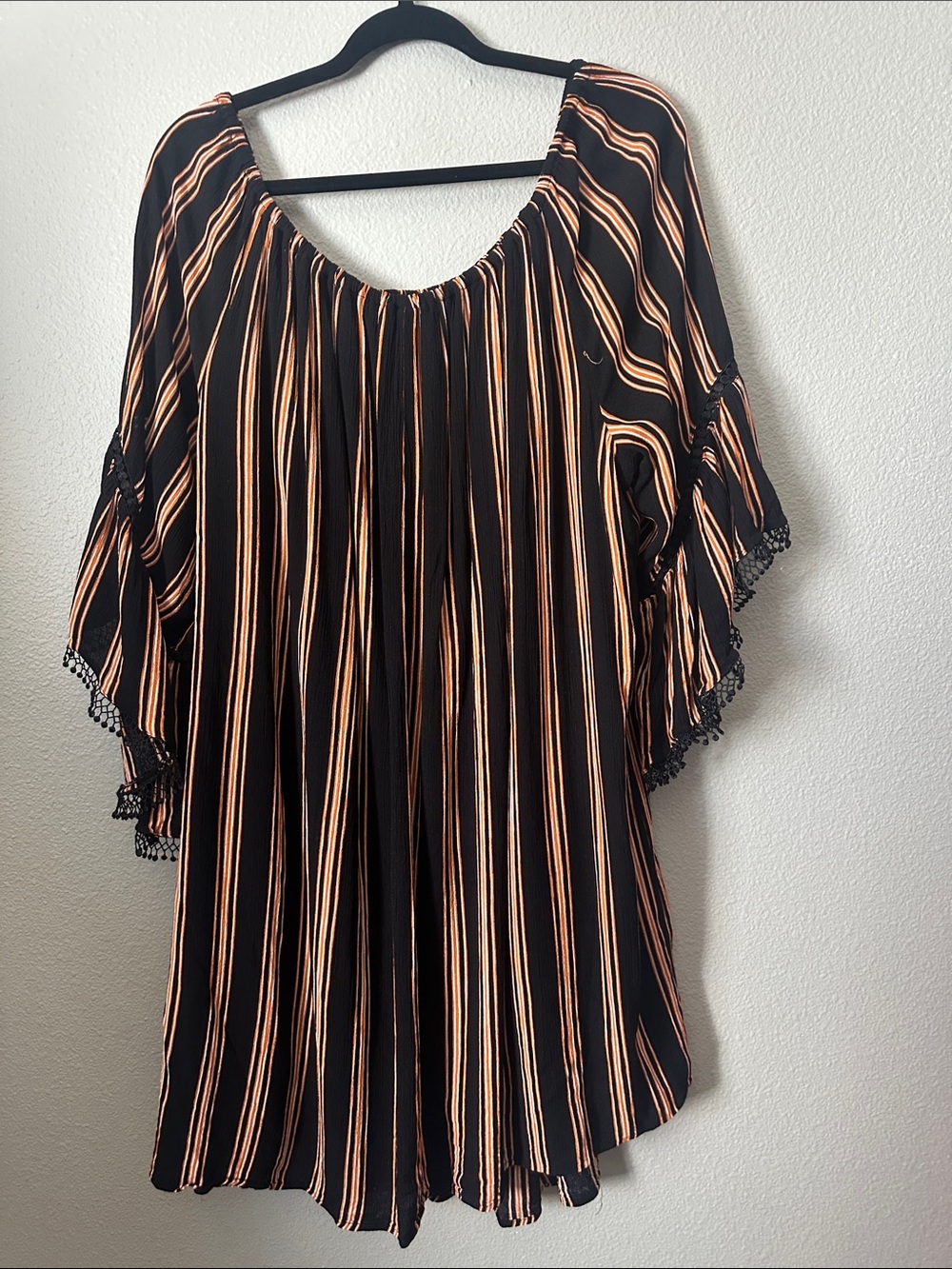 Fall Colors Tunic 3x Orange Black White Stripes Peasant Style - Picture 9 of 12